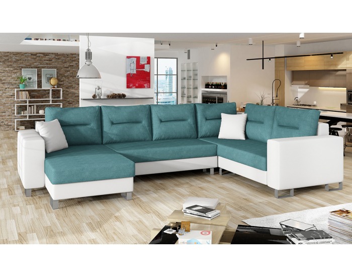 Rohová sedačka U s rozkladom a úložným priestorom Duero P - mentolová (Ontario 83) / biela (Soft 17)