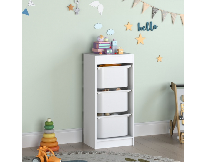 Regál s úložnými boxmi Duvan - biela