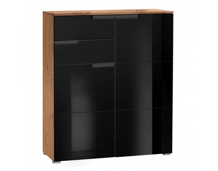 Dvojdverová komoda so zásuvkami Mesire Typ 1 - dub wotan / čierny lesk