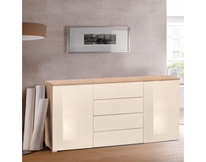 Dvojdverová komoda so zásuvkami Mesire Typ 2 - dub sonoma / krémový lesk