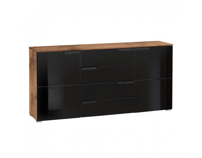 Dvojdverová komoda so zásuvkami Mesire Typ 2 - dub wotan / čierny lesk