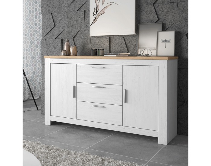 Dvojdverová komoda so zásuvkami Rene 160 - biela andersen / dub bernstein