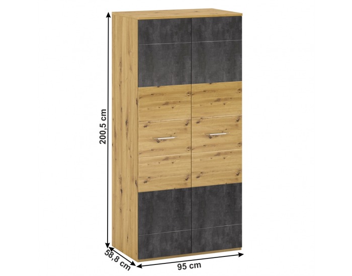 Dvojdverová šatníková skriňa Eridan Q - dub artisan / sivý betón