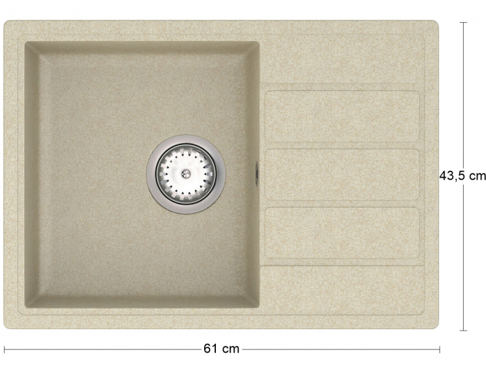 Granitový kuchynský drez so sifónom Eden ENB 02-62 61x43,5 cm - béžová