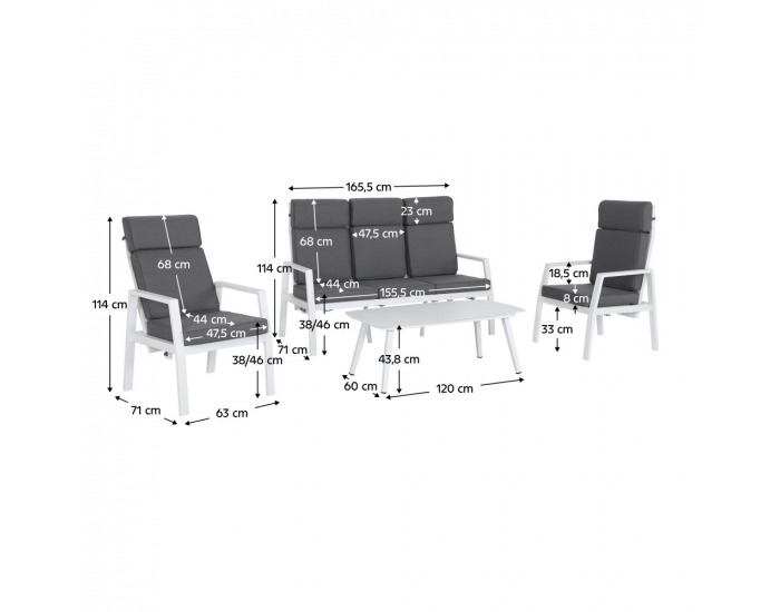 Hliníkový záhradný set Edoin - sivá / biela