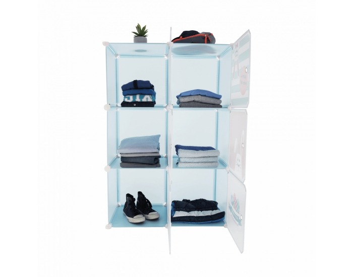 Detská modulárna skrinka Edrin - modrá / detský vzor