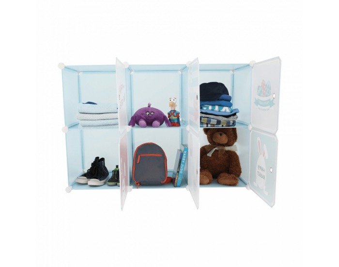 Detská modulárna skrinka Edrin - modrá / detský vzor