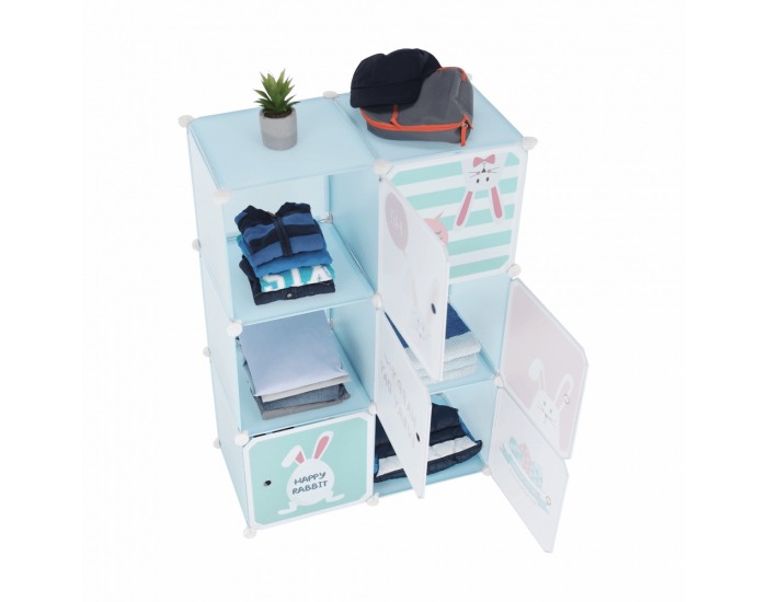 Detská modulárna skrinka Edrin - modrá / detský vzor