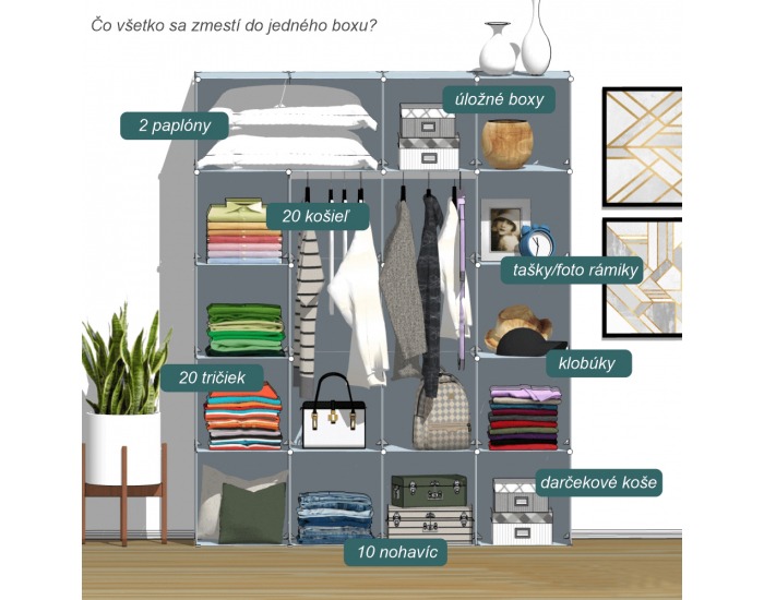Detská modulárna skrinka Edrin - modrá / detský vzor