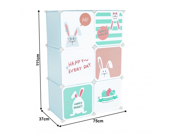 Detská modulárna skrinka Edrin - modrá / detský vzor