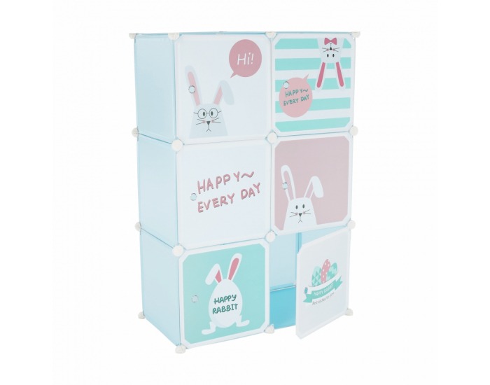 Detská modulárna skrinka Edrin - modrá / detský vzor