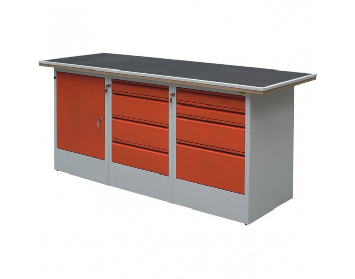 Pracovný stôl EFSS03MG/Z2S2T2 - svetlosivá / červená
