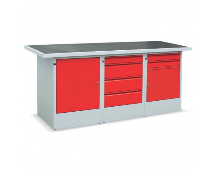 Pracovný stôl EFSS03MG/Z2S2X2 - svetlosivá / červená
