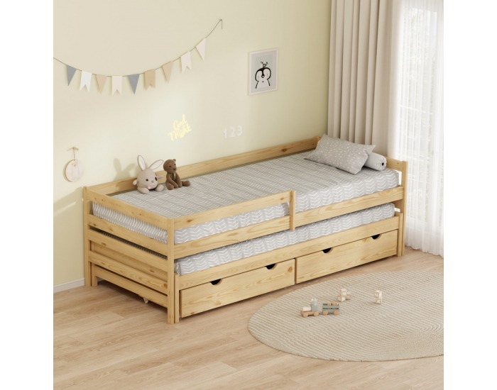 Detská posteľ s prístelkou Elara 90x200 cm - prírodná