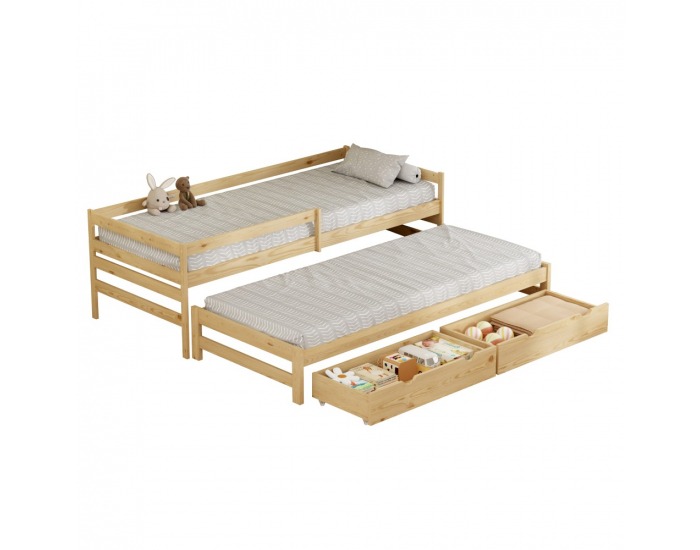 Detská posteľ s prístelkou Elara 90x200 cm - prírodná