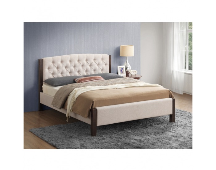 Čalúnená manželská posteľ Elena 160 160x200 cm - piesková / tmavý orech