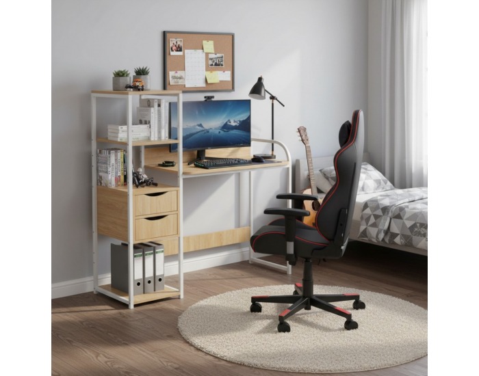 Univerzálny PC stôl Elgio - dub / biela