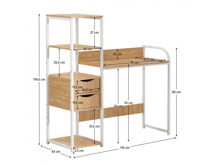 Univerzálny PC stôl Elgio - dub / biela