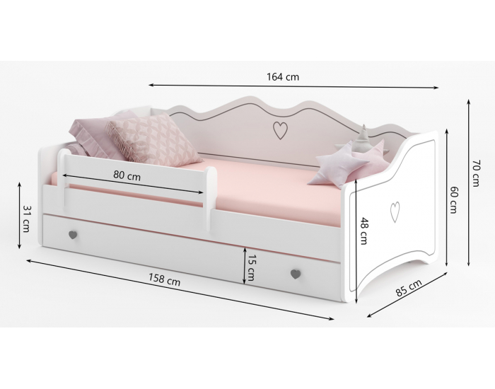 Detská posteľ s matracom a úložným priestorom Elin 80x160 cm - biela / ružový vzor