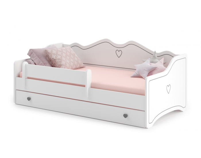 Detská posteľ s matracom a úložným priestorom Elin 80x160 cm - biela / sivý vzor