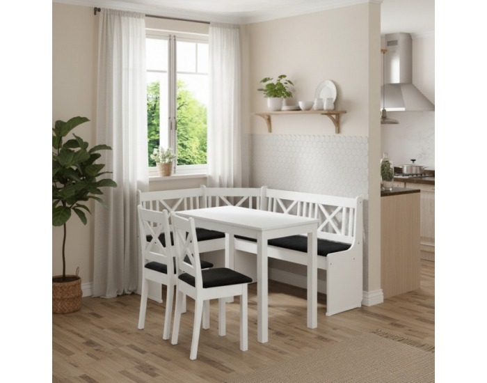 Rohová lavica do kuchyne Elodie X1 - biela / tmavosivá