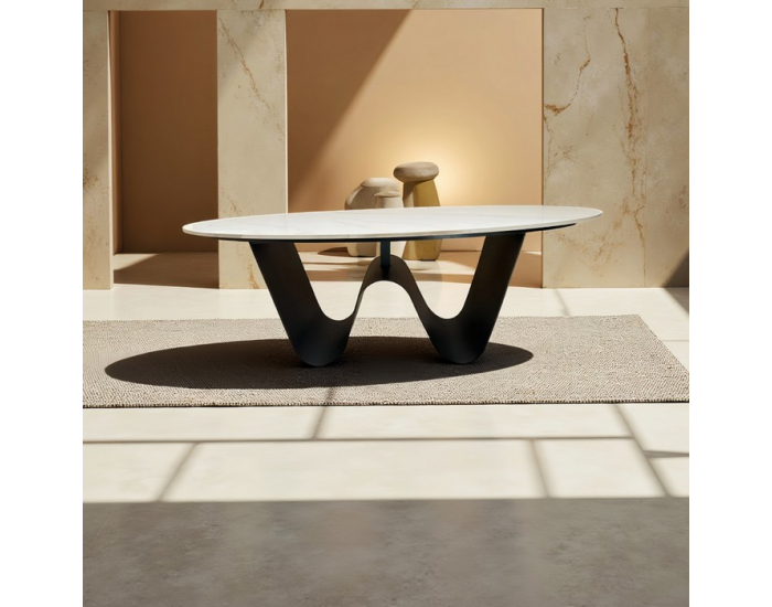 Konferenčný stolík Elvo - biela imitácia mramoru / čierna