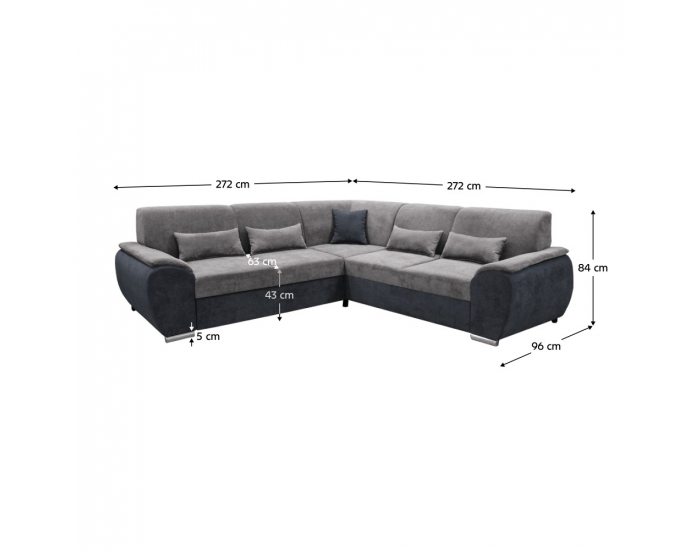 Rohová sedačka s rozkladom a úložným priestorom Emily Roh L - tmavosivá (Soro 97) / sivá (Soro 90)