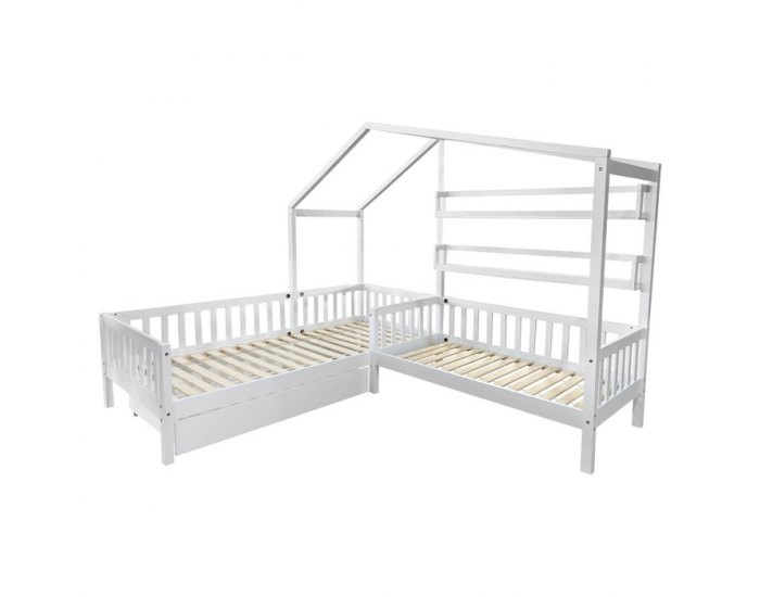 Detská posteľ s roštom pre 2 deti Enola 90x200+70x140 - biela