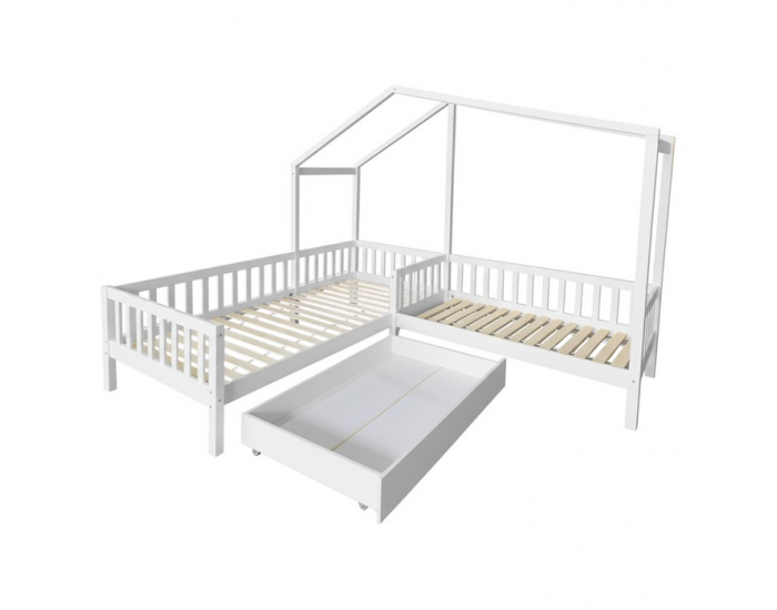 Detská posteľ s roštom pre 2 deti Enola 90x200+70x140 - biela