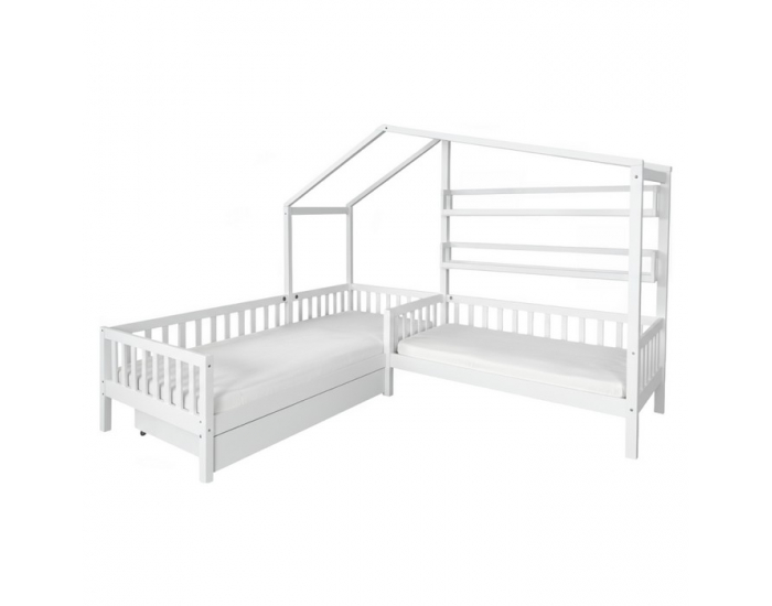 Detská posteľ s roštom pre 2 deti Enola 90x200+70x140 - biela