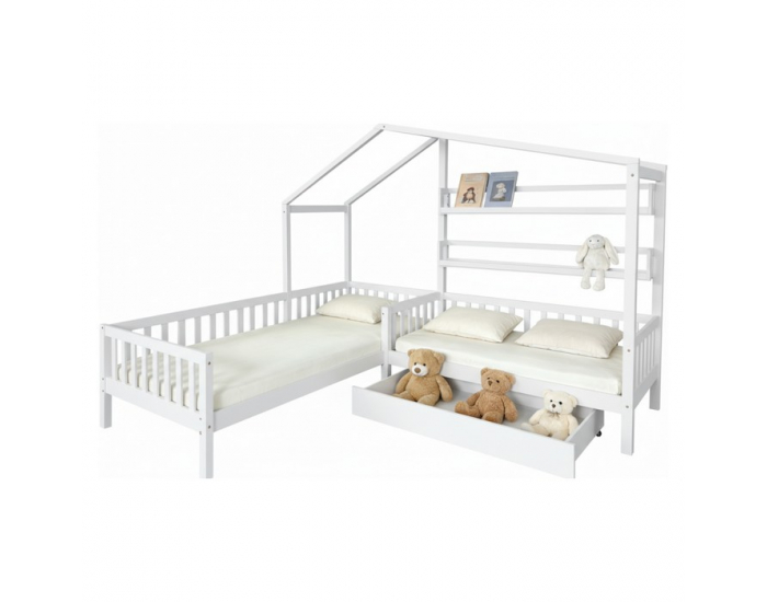 Detská posteľ s roštom pre 2 deti Enola 90x200+70x140 - biela