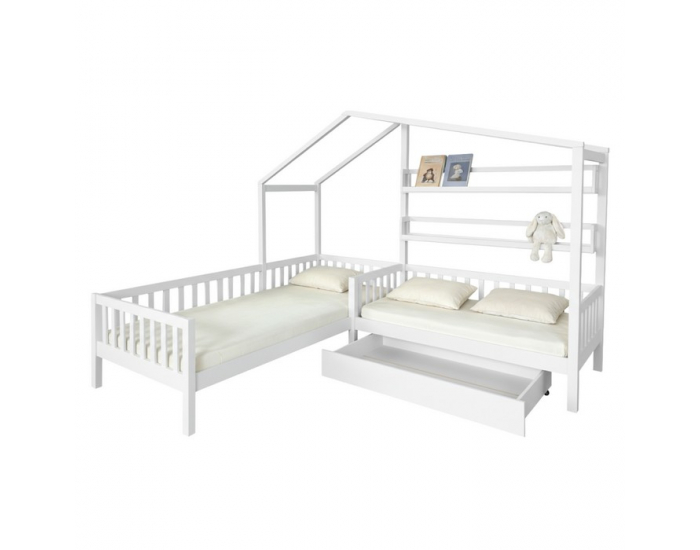 Detská posteľ s roštom pre 2 deti Enola 90x200+70x140 - biela