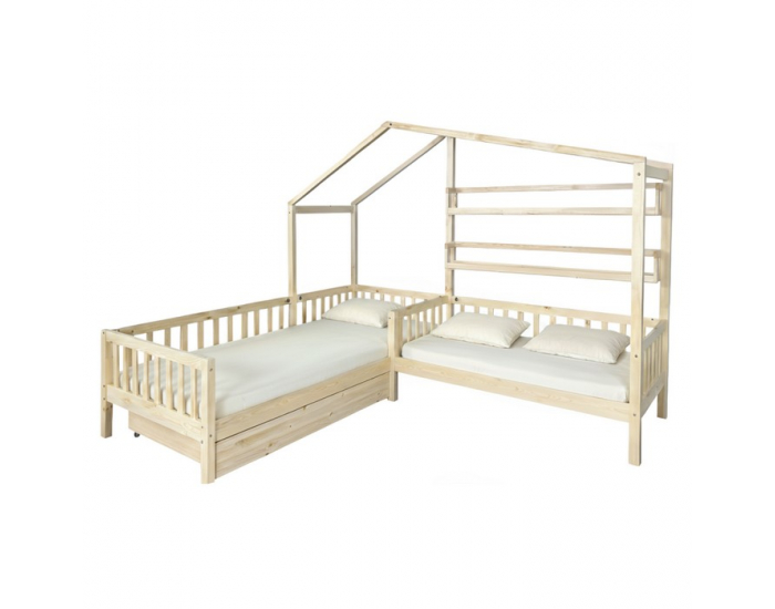 Detská posteľ s roštom pre 2 deti Enola 90x200+70x140 - prírodná