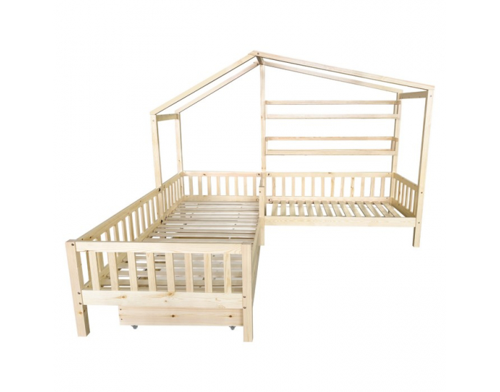 Detská posteľ s roštom pre 2 deti Enola 90x200+70x140 - prírodná