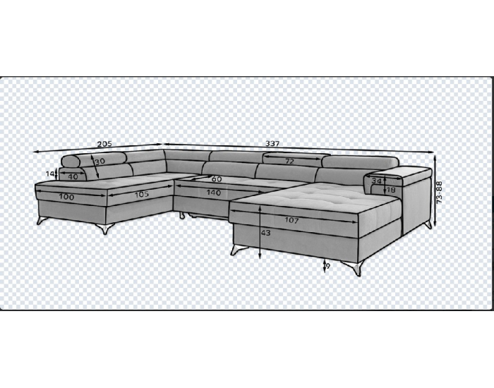 Rohová sedačka U s rozkladom a úložným priestorom Enrico U P - bordová / svetlosivá