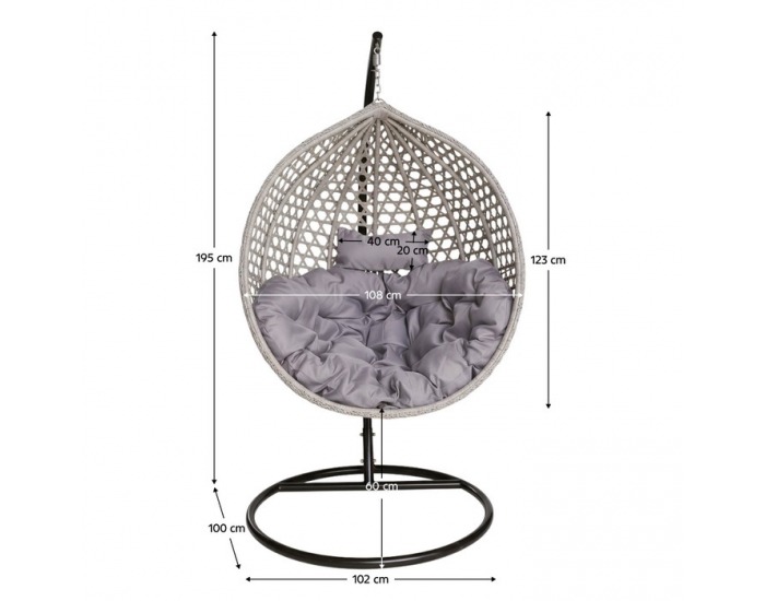 Závesné kreslo Eren - čierna / sivá