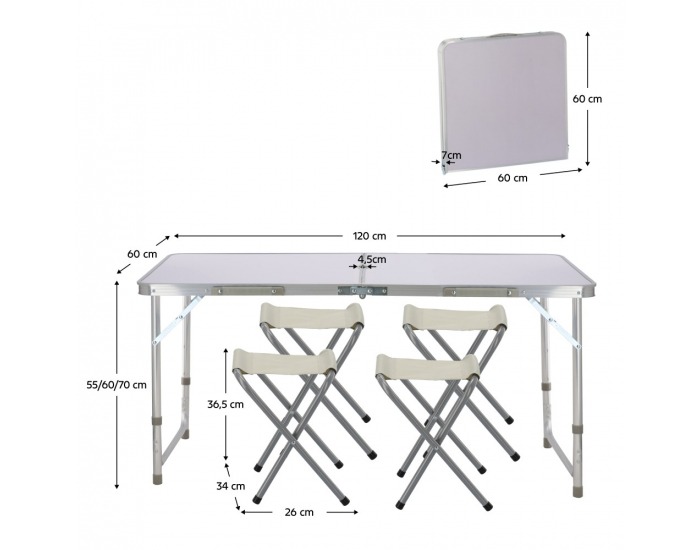Skladací kempingový kufríkový set Ervan - biela
