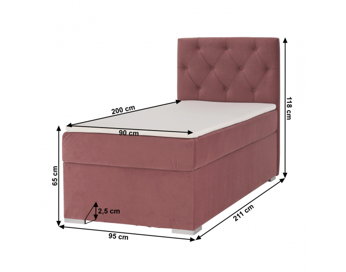 Čalúnená jednolôžková posteľ s matracom Eshly 90 P - staroružová