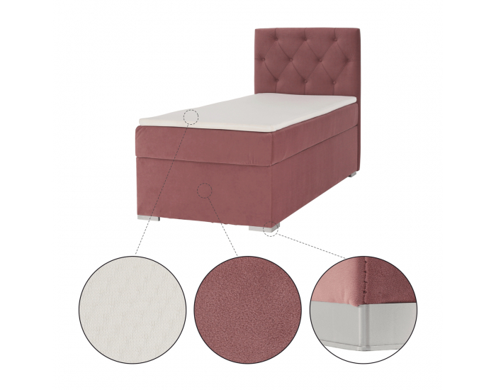Čalúnená jednolôžková posteľ s matracom Eshly 90 P - staroružová