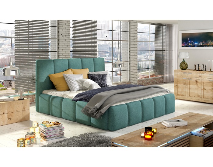 Čalúnená manželská posteľ s roštom Evora 180 - svetlomodrá