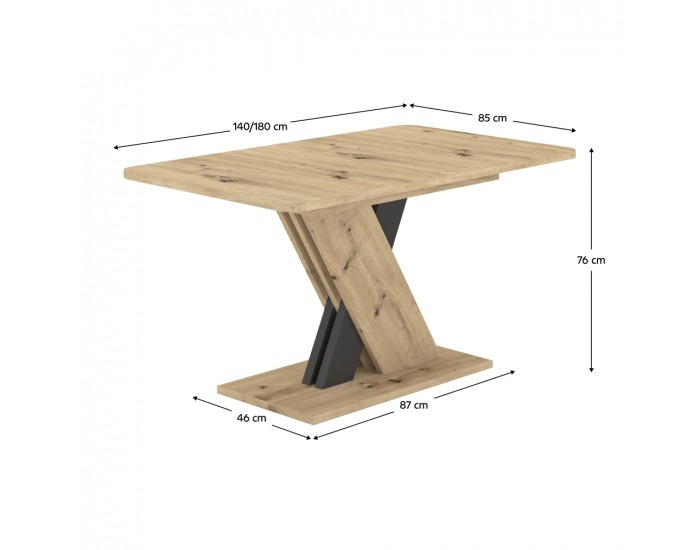 Rozkladací jedálenský stôl Exil 140/180 - dub artisan / antracit