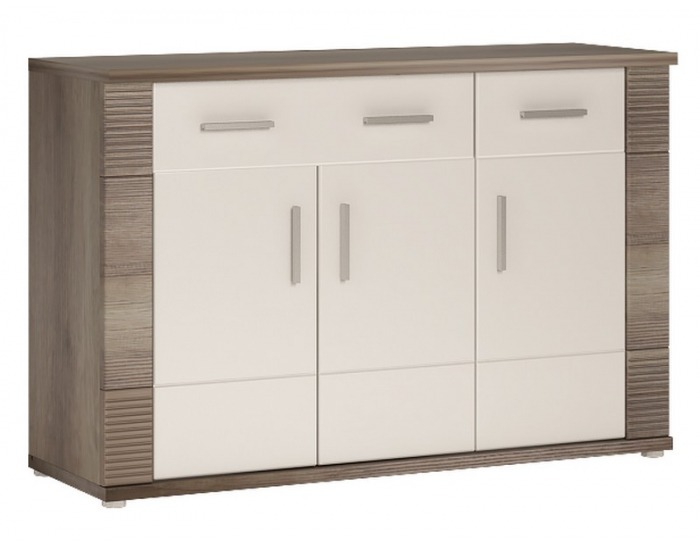 Trojdverová komoda Miledo - canyon cold / biely vysoký lesk