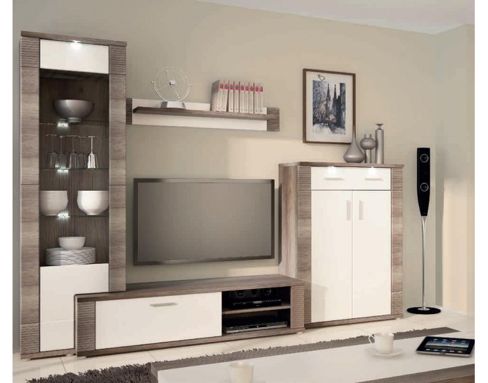 Obývacia stena Miledo - canyon cold / biely vysoký lesk