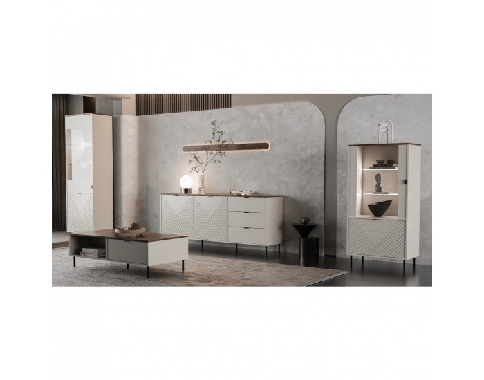 Nízka vitrína Eyco 1D1W - kašmír / dub castello