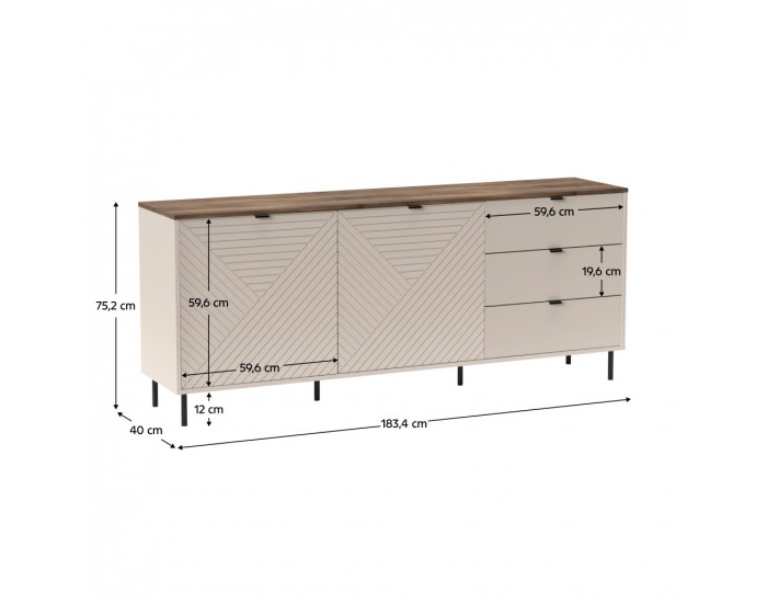 Dvojdverová komoda so zásuvkami Eyco 2D3S - kašmír / dub castello