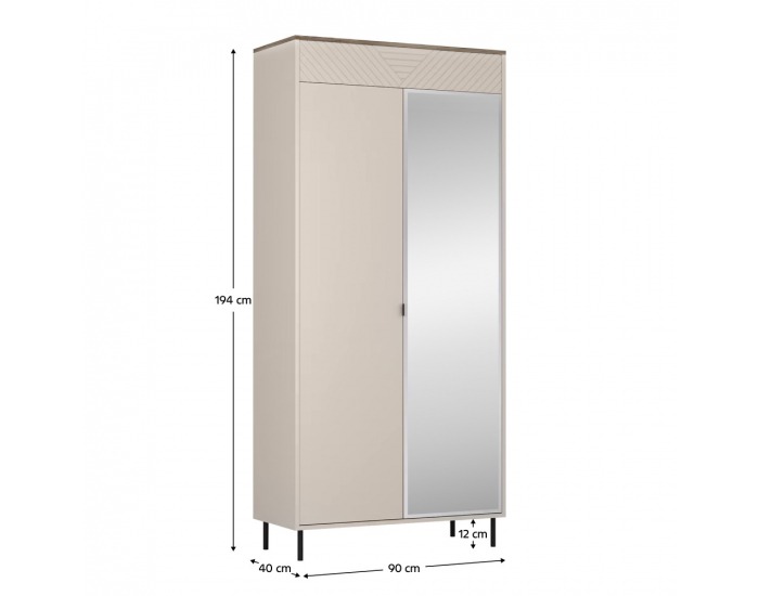 Dvojdverová šatníková skriňa so zrkadlom Eyco 2D/40 - kašmír / dub castello