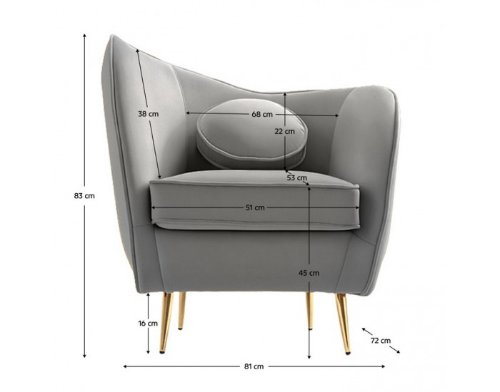 Kreslo Ezio - sivá (Velvet) / zlatá