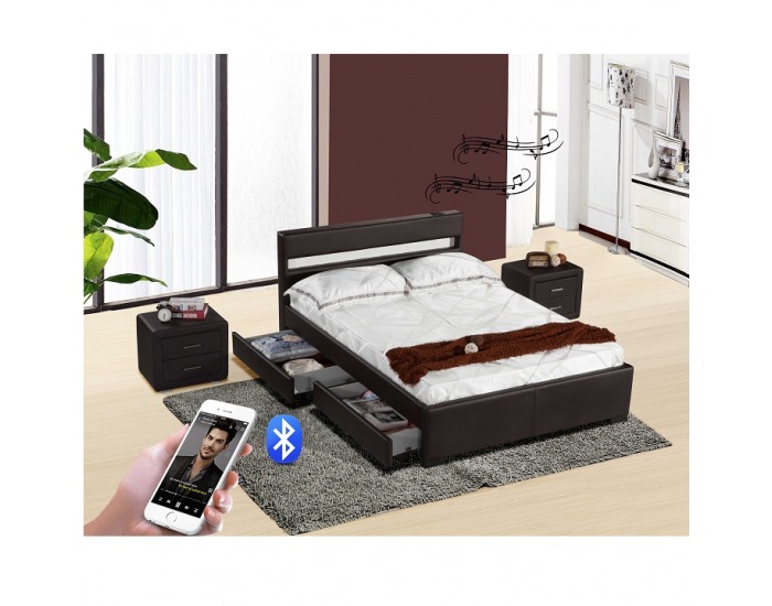 Čalúnená manželská posteľ s roštom a osvetlením Fabala 160 - čierna