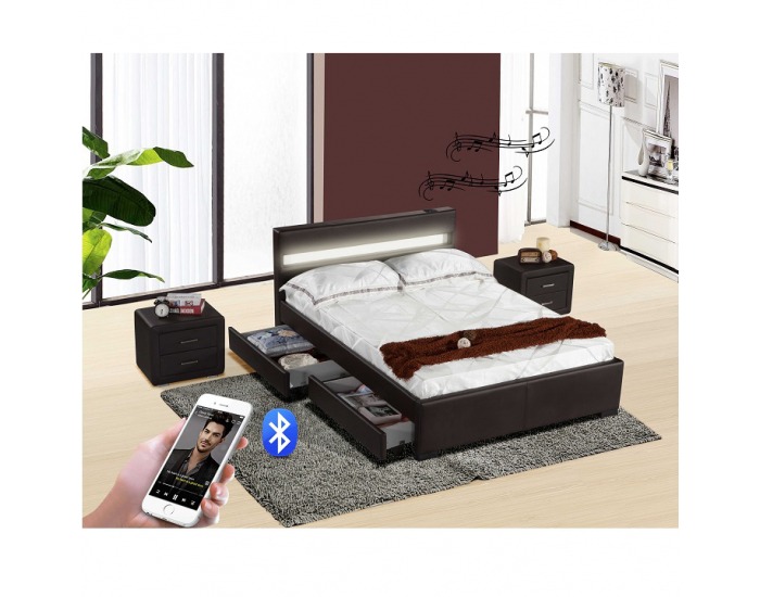 Čalúnená manželská posteľ s roštom a osvetlením Fabala 180 - čierna