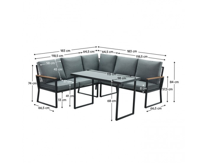 Záhradný nábytok Farly - čierna / sivá